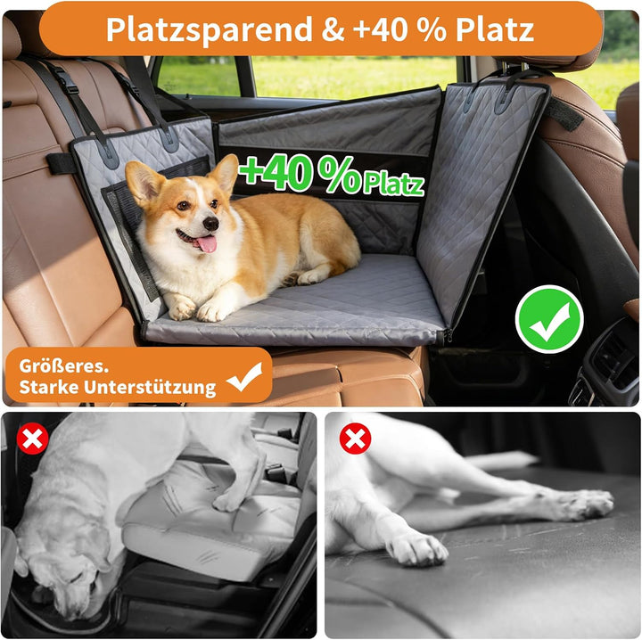 Hunde Autositz für Rückbank 55.6×57×73.6×41 cm – Wasserdichter &amp; Rutschfester Hundesitz Auto mit 4 B
