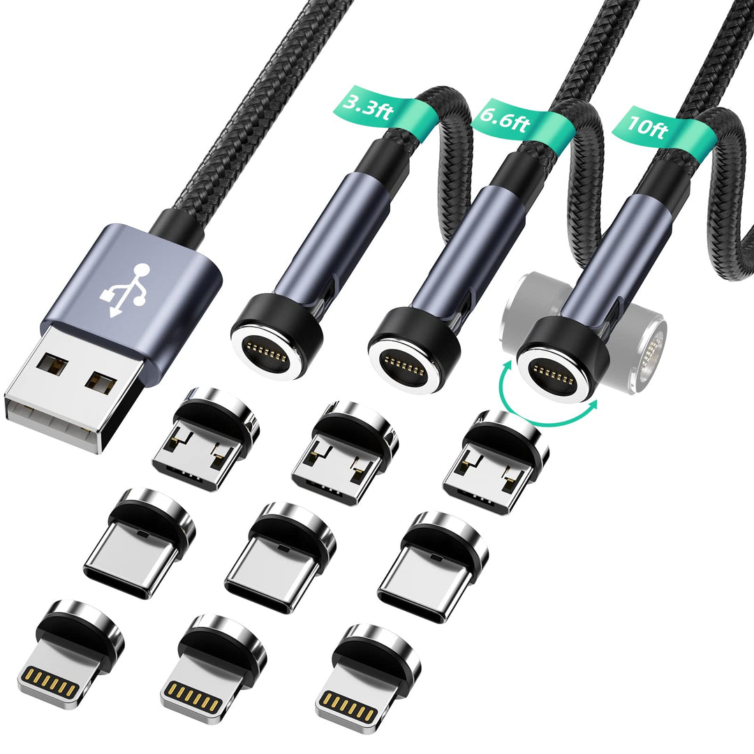 Magnetisches Ladekabel mit-Drehung, 3er-Pack [3ft/6ft/10ft], 3-in-1-Magnetladekabel, 3A-Schnellladek