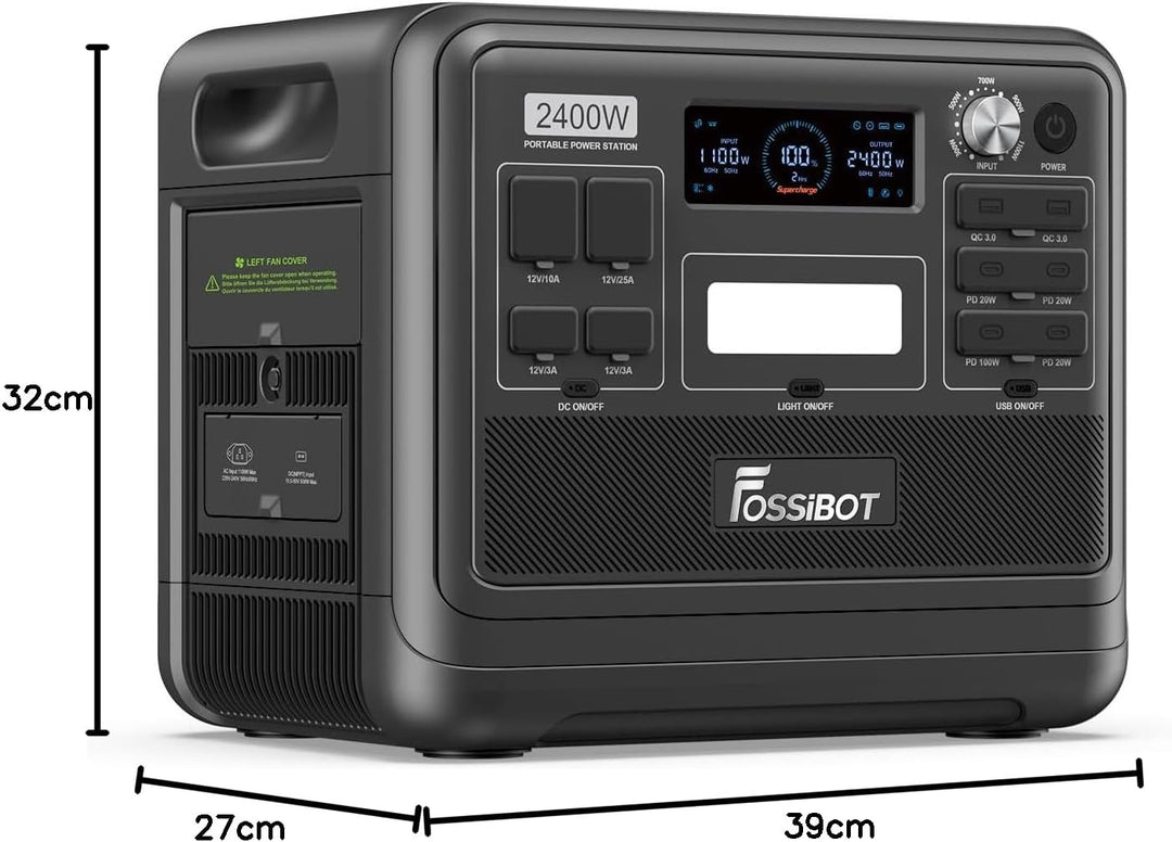 FOSSiBOT F2400 Tragbare Powerstation mit 2048Wh LiFePO4, 3X AC Ausgängen 2400W (4800W Peak) Solargen