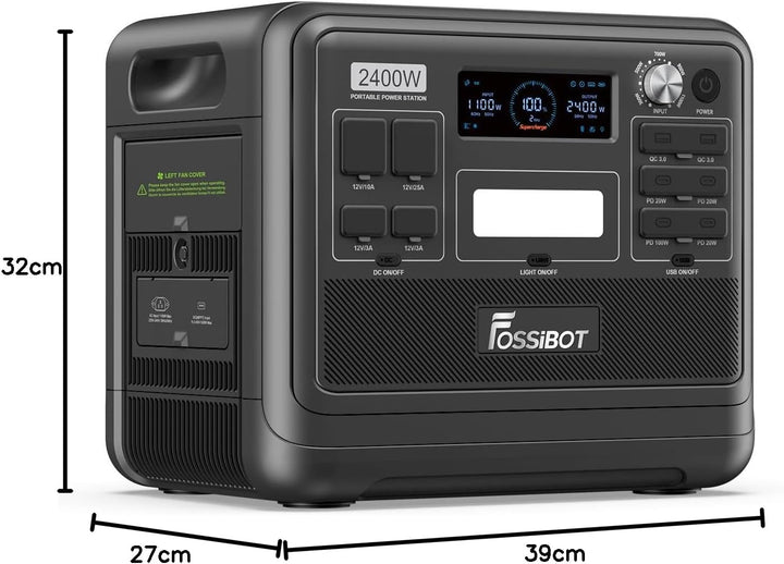 FOSSiBOT F2400 Tragbare Powerstation mit 2048Wh LiFePO4, 3X AC Ausgängen 2400W (4800W Peak) Solargen
