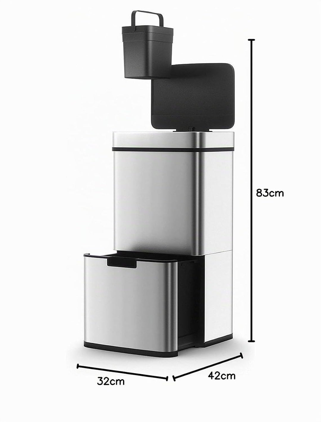 NARVIK Automatic Kitchen Bin Double Compartment 75l Edelstahl Recycling grosse Kapazität und 3l Tabe