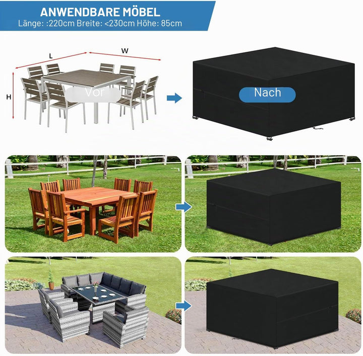 VANSHEIM Gartenmöbel Abdeckung Wasserdicht Schutzhülle Gartenmöbel Abdeckung für Tisch und Stühle Ab