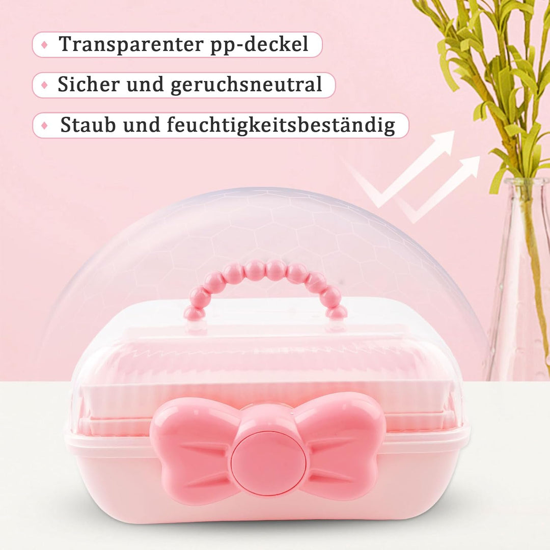 3 Etagen Schmuckbox Kinder, Haarschmuck Aufbewahrung rosa mit transparentem Deckel, 180 Grad Öffnung