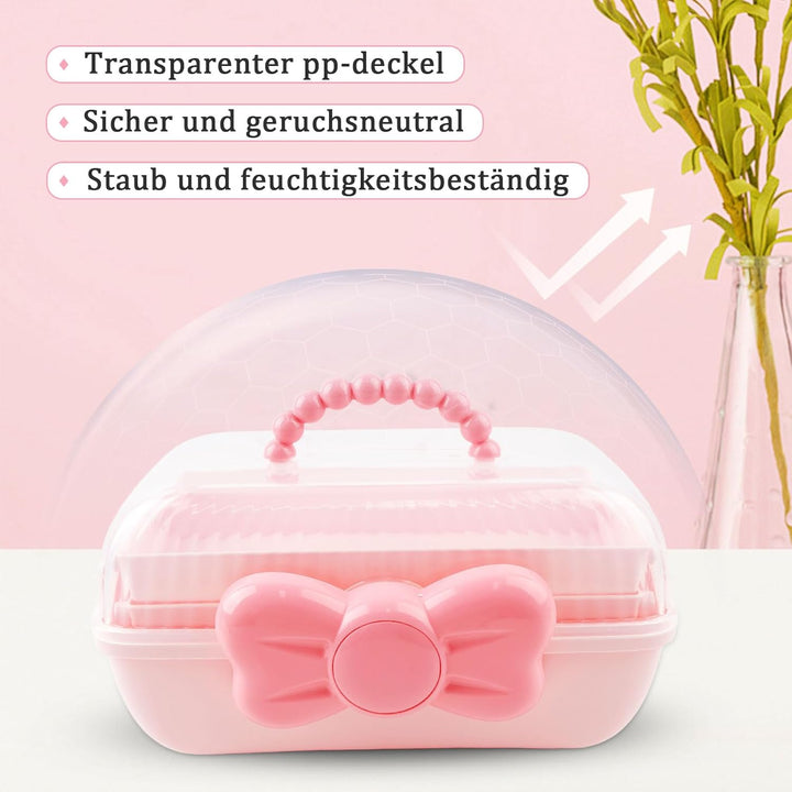 3 Etagen Schmuckbox Kinder, Haarschmuck Aufbewahrung rosa mit transparentem Deckel, 180 Grad Öffnung