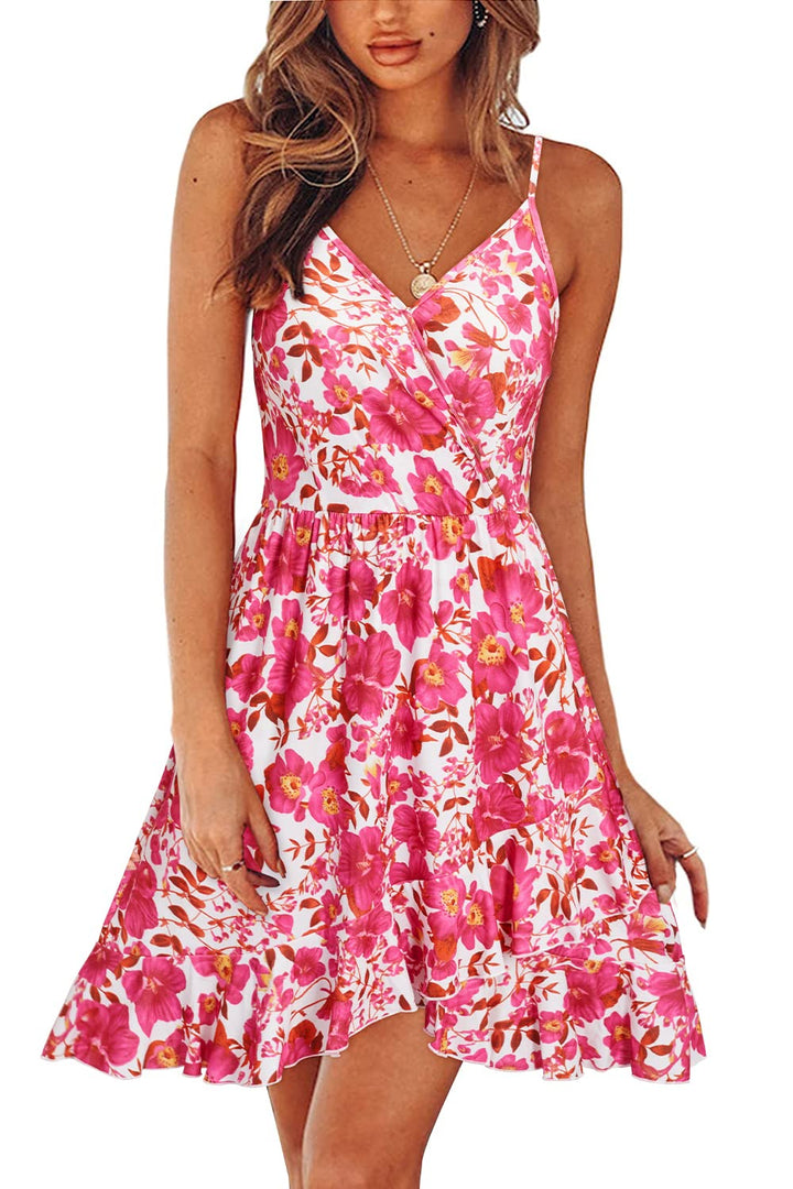 ULTRANICE Damen Sommerkleider Blumenmuster Kleid V-Ausschnitt Strandkleid Verstellbaren Spaghettiträ