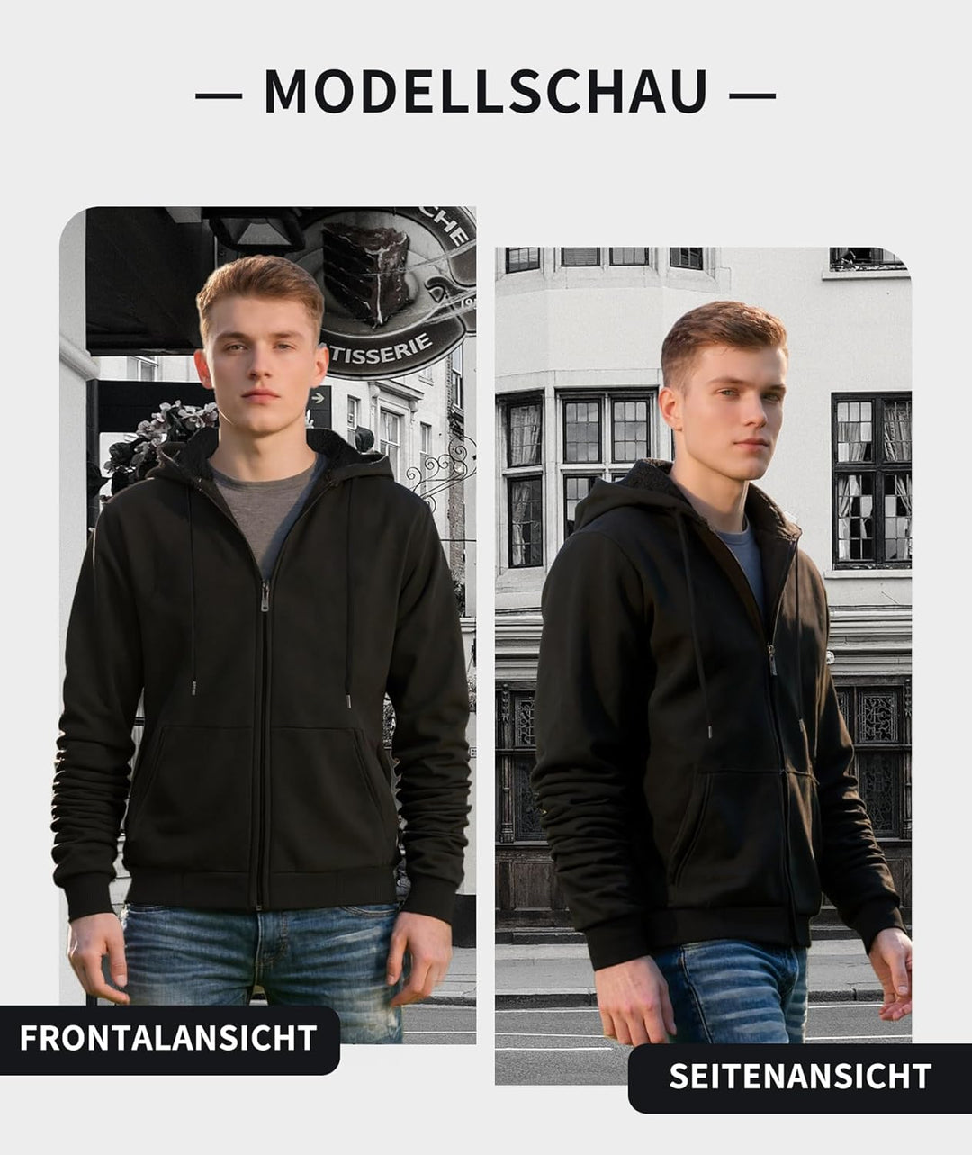 SwissWell Herren Fleecejacke Full Zip Kapuzenjacke Winter Sweatjacke mit Kapuze Gefütterte Hoodie Mä