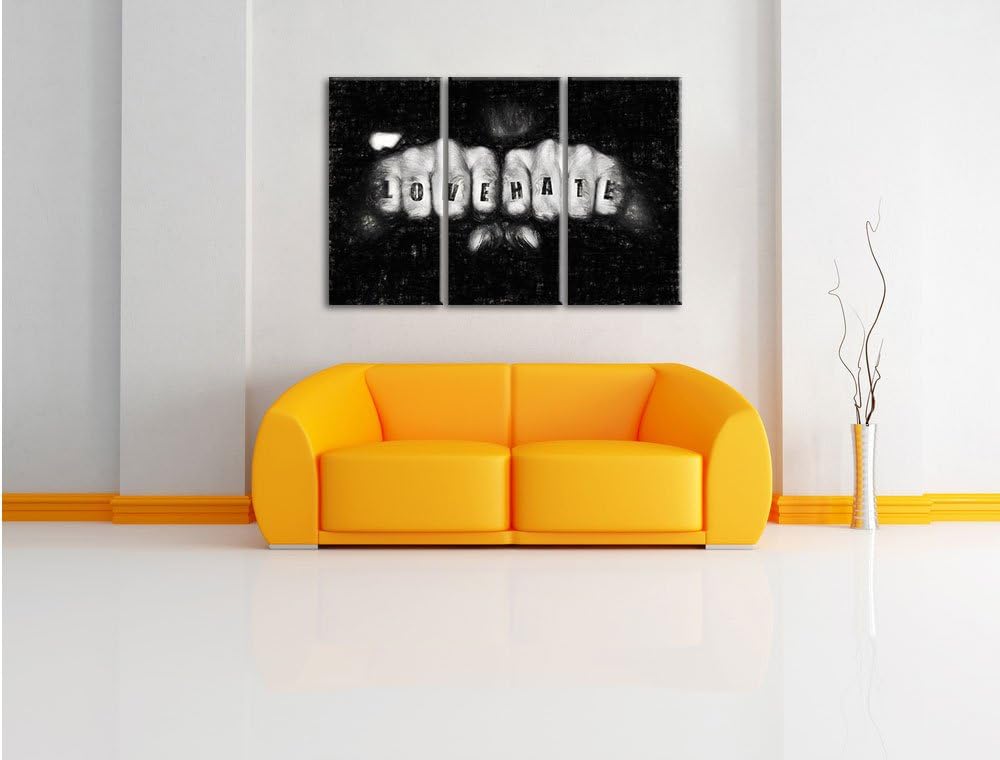 Pixxprint Love Hate Fäuste als Leinwandbild 3 teilig/Grösse: 3 Teilig (120x80) / Wandbild/Kunstdruck