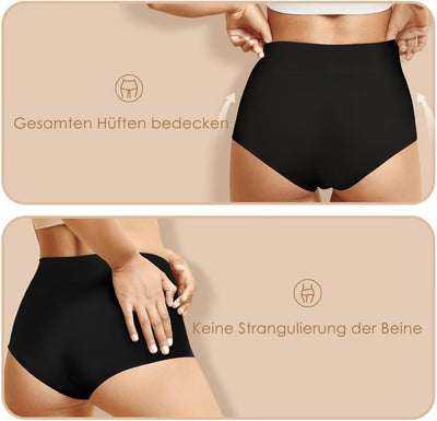 Unterhosen Damen 5er Pack Baumwolle Hohe Taille Unterwäsche Slip Stretchanteil, 3xschwarz + 2xgrau