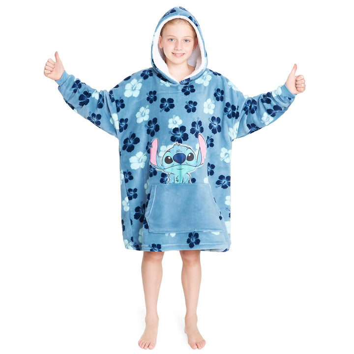 Disney Stitch Kapuzenpullover Mädchen, Übergrosse Hoodie Decke Kinder mit Sherpa-Kapuze und Kängurut