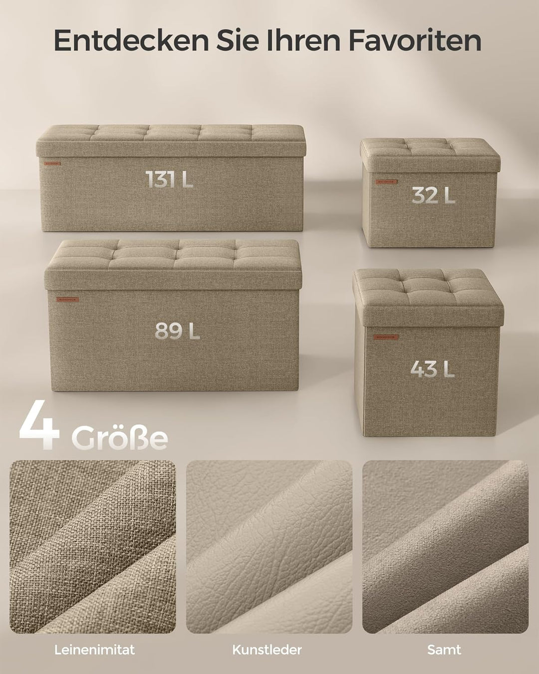 SONGMICS Sitzhocker mit Stauraum, klappbare Sitzbank, 38 x 76 x 38 cm Fussbank, Aufbewahrungsbox, bi