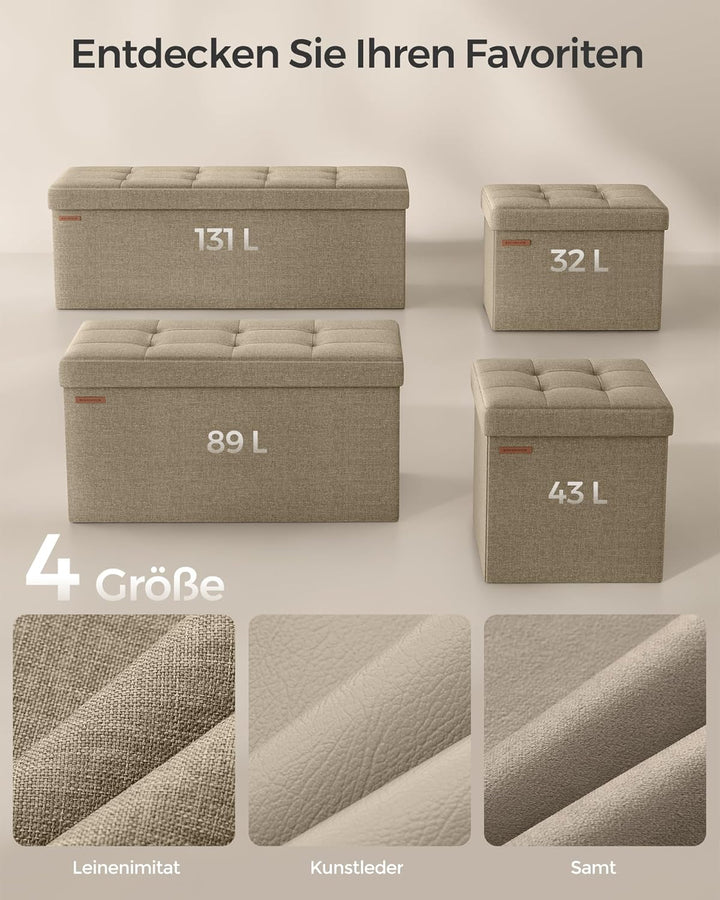 SONGMICS Sitzhocker mit Stauraum, klappbare Sitzbank, 38 x 76 x 38 cm Fussbank, Aufbewahrungsbox, bi