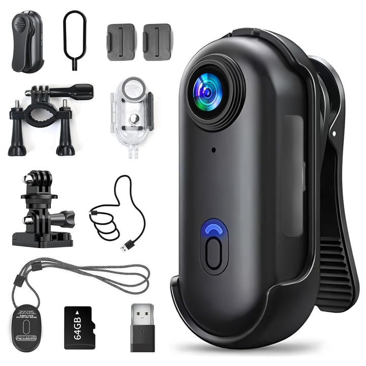 Action Cam Mini, 1080P HD Bodycam WiFi Mit 64 GB Speicherkarte, 120° Weitwinkelobjektiv Actionkamera