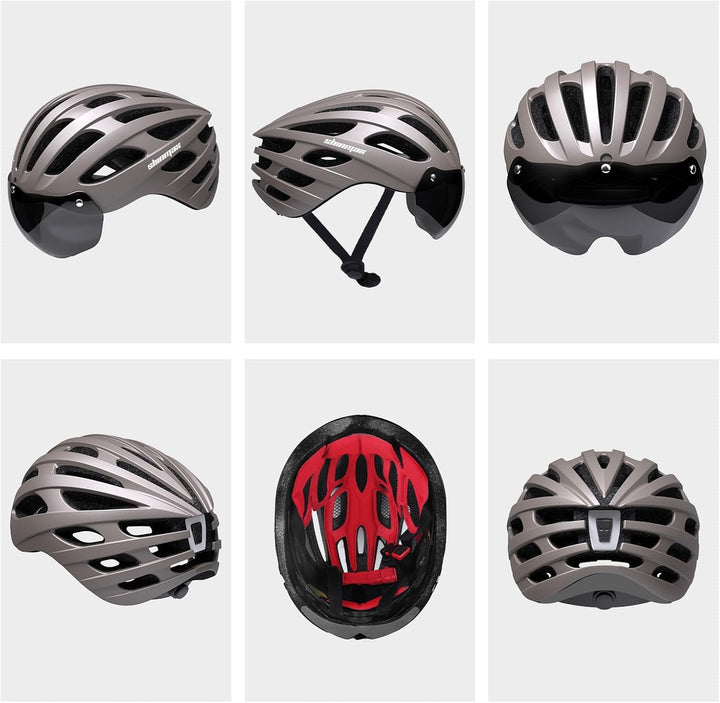 Shinmax Fahrradhelm Herren Damen mit Visier, Magnetischer Abnehmbarer Schutzbrille und USB-Aufladung