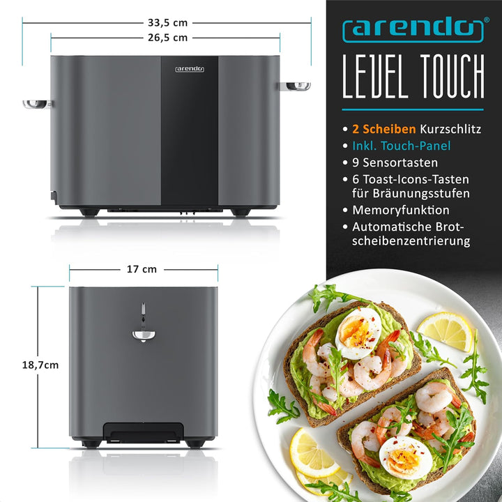 Arendo - Edelstahl Toaster 2 Scheiben - Touchscreen – Doppelwandgehäuse – 800 W – Integrierter Brötc