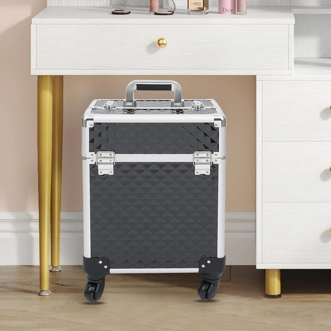 Schminkkoffer Kosmetikkoffer Trolley,Schminkkoffer mit 2 klappbare Fächer,Trolley - Aufbewahrungskof