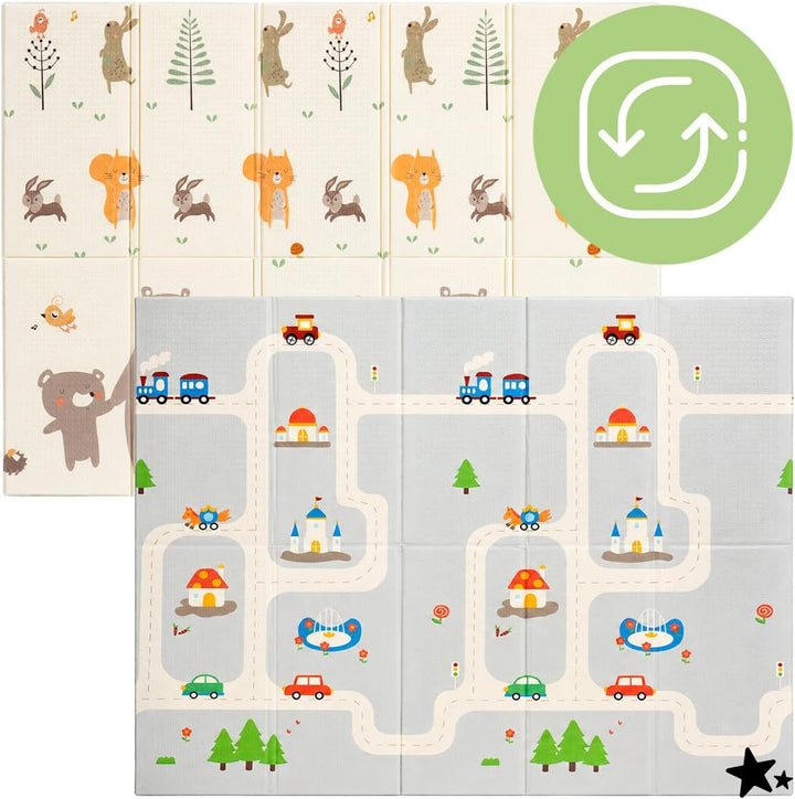 MalPlay Krabbelmatte Baby 150x180x1 cm Faltbar Playmat mit Tasche, Krabbeldecke Baby Teppich Spielde