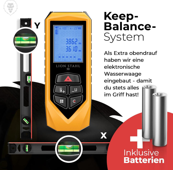 Germany Laser-Entfernungsmesser von 5cm-50m Innenbereich, Laser-Champion, Keep-Balance, inkl. Batter
