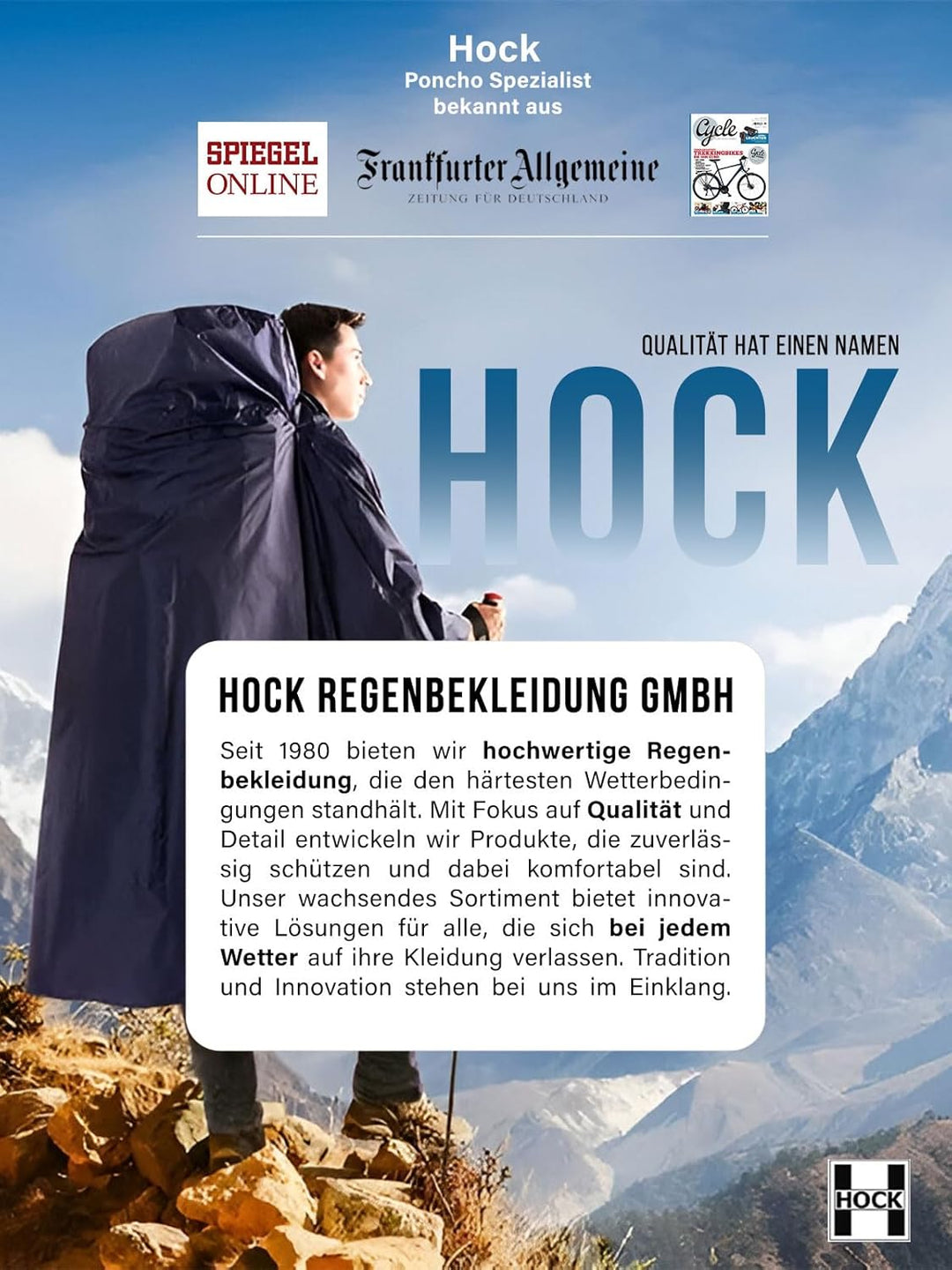 HOCK - DAS ORIGINAL und echter TESTSIEGER* - Fahrrad Regenponcho mit Kapuze - Fahrradponcho Wasserdi