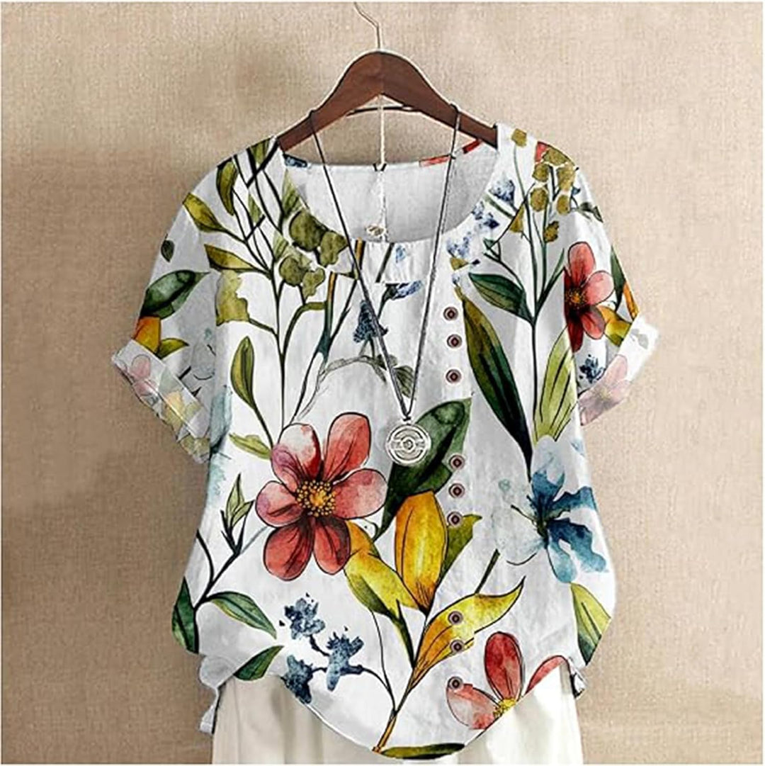 Generisch Latzhose Damen Kurz Baumwolle und Leinen, Knopfleiste, Boho-Blumenmuster, Kurzarm Damen We