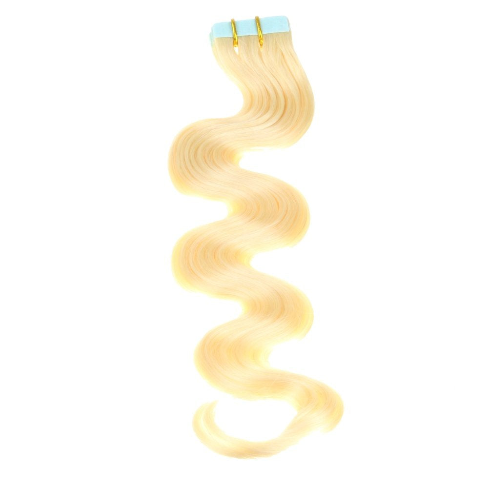 hair2heart 20 x Tape In Extensions aus Echthaar, 50cm, 2,5g Strähnen, gewellt - Farbe 60 platinblond