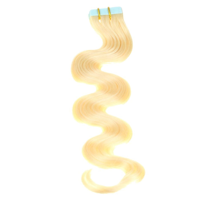 hair2heart 20 x Tape In Extensions aus Echthaar, 50cm, 2,5g Strähnen, gewellt - Farbe 60 platinblond