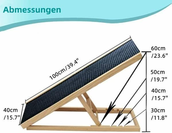 3-in-1 Hunderampe Auto/Bett/Sofa – 100cm Klappbare Katzenrampe aus Kiefernholz – Leicht & Höhenverst