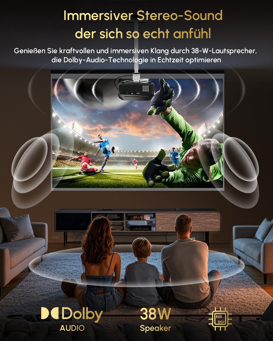 Smart 4K Beamer Tageslicht Tauglich,2200 ANSI, WiFi 6, HDMI 2.1, NFC Cast, Bluetooth 5.4, Dolby Digi