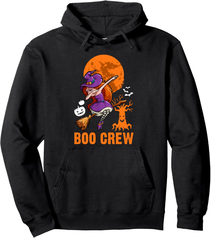 Dabbing-Hexe, Halloween, Orange Moon, Boo Crew Pullover Hoodie