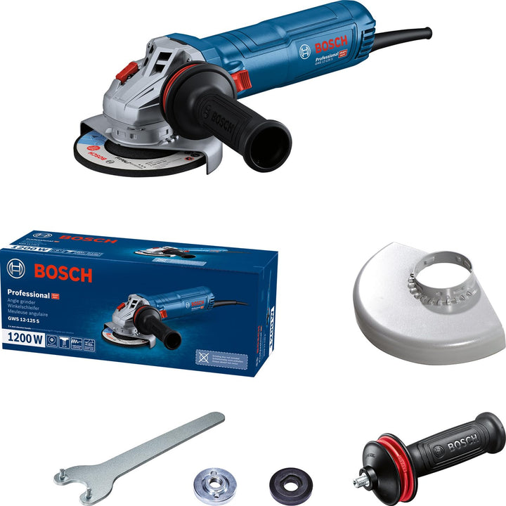 Bosch Professional kabelgebundener Winkelschleifer GWS 12-125 S (Scheiben-Ø: 125 mm, 1200 W, inkl. V