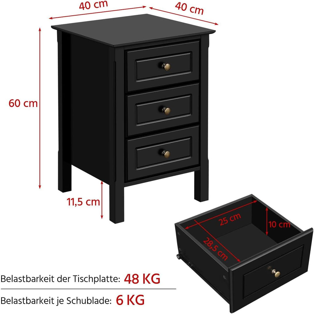 Yaheetech 2er Set Nachtschrank Nachtkommode Boxspringbett Nachttisch mit 3 Schublade Holz Sofatisch