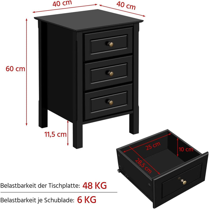Yaheetech 2er Set Nachtschrank Nachtkommode Boxspringbett Nachttisch mit 3 Schublade Holz Sofatisch