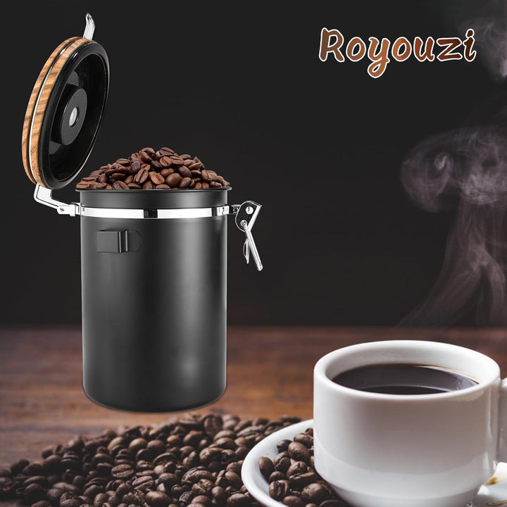 Royouzi Kaffeebohnenbehälter, Vorratsbehälter aus 304 Edelstahl mit Auslassventil, wiederverwendbare