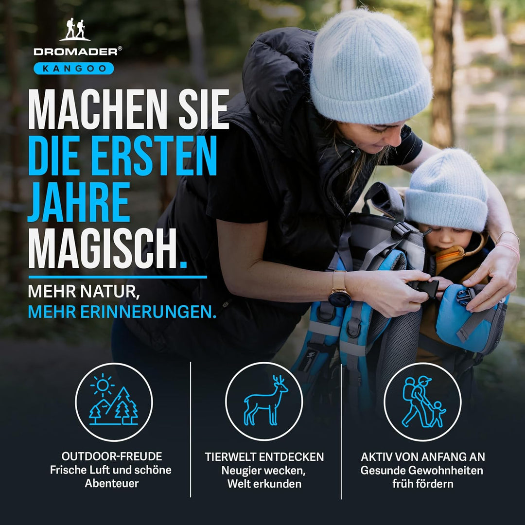 DROMADER Kraxe Kindertrage bis zu 22kg | Komfortable Schultertrage Rückentrage zum Wandern mit prakt