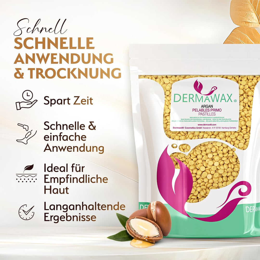Dermawax Argan Enthaarungswachs - Premium Wachsperlen 1kg Anwendung ohne Wachsstreifen zur Haarentfe