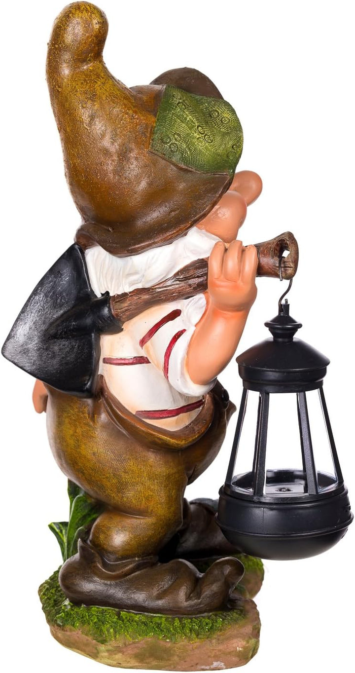 Birendy Figur, Zwerg, Gartenzwerg Gartenwichtel mit Solarlampe NF11021-2D 37 cm Schaufel Led H:37cm,