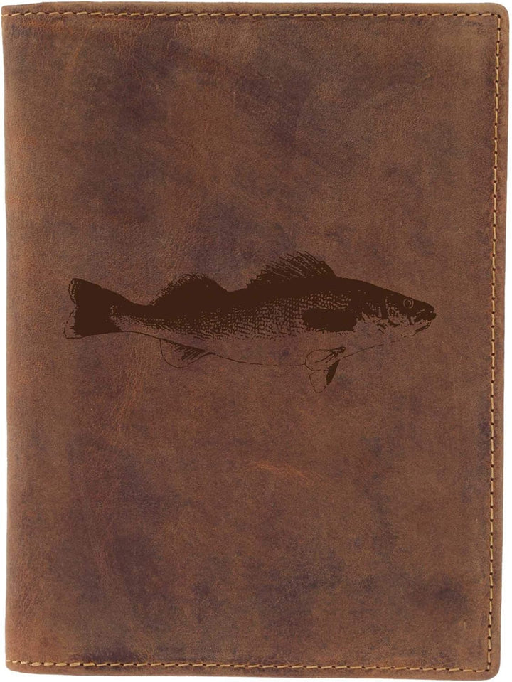Greenburry Leder-Ausweismappe mit Fisch Motiv I Leder Dokumentenmappe für Angler Ledermappe - 16,5x1