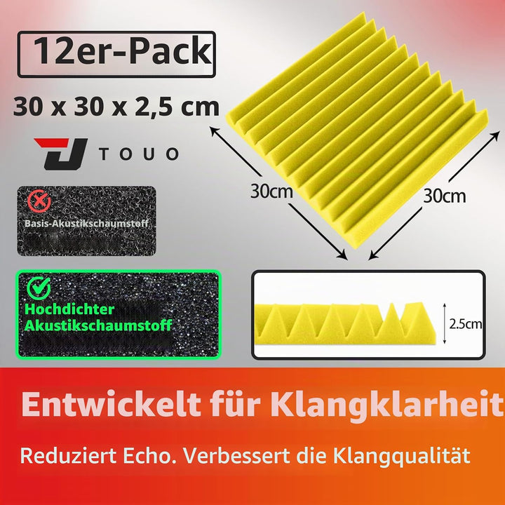 Akustikplatten, schalldichte Schaumstoffplatten für die Wand, 30,5 x 30,5 x 2,5 cm, schwer entflammb
