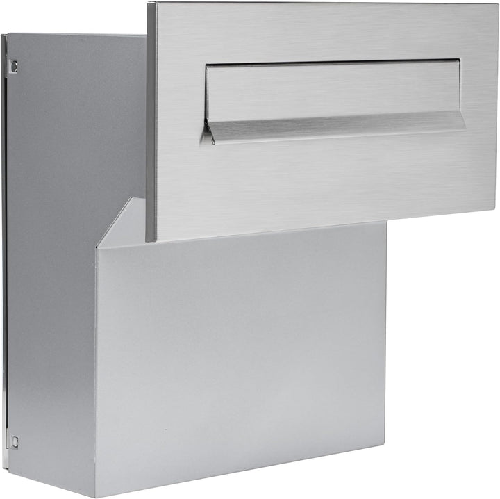 Mauerdurchwurf Briefkasten Edelstahl/Silber NEU Vorderteil + Hintertür V2A gebürstet 190-260 [mm] 3