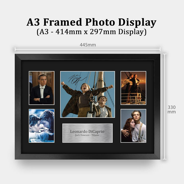 HWC Trading FR A3 Leonardo DiCaprio Titanic Gifts Autogramm Bild für Film-Fans, gerahmt, A3 Leonardo