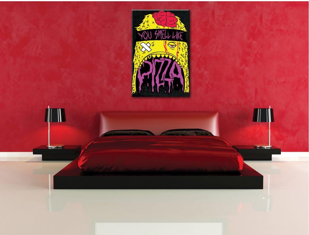 You smell like Pizza black Bild auf Leinwand, XXL riesige Bilder fertig gerahmt mit Keilrahmen, Kuns