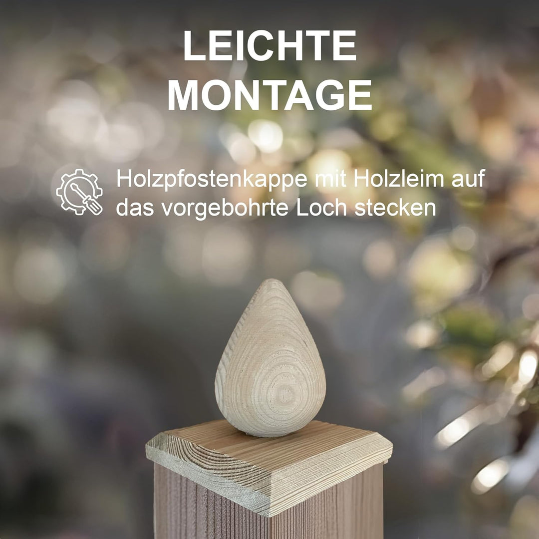 Pfostenkappe Birne | Holz imprägniert | 80 x 80 mm | 3 Stück | Eckige Abdeckkappe für Garten Holzpfo