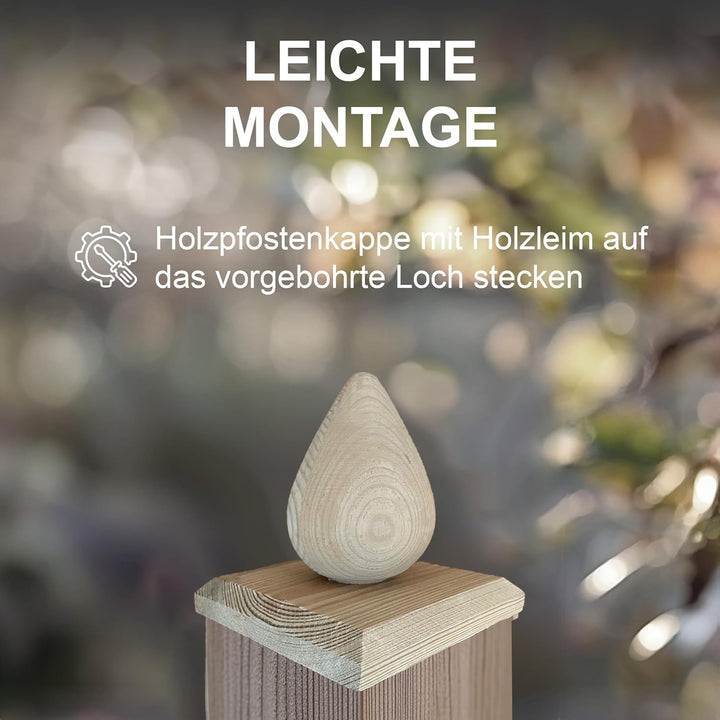 Pfostenkappe Birne | Holz imprägniert | 80 x 80 mm | 3 Stück | Eckige Abdeckkappe für Garten Holzpfo