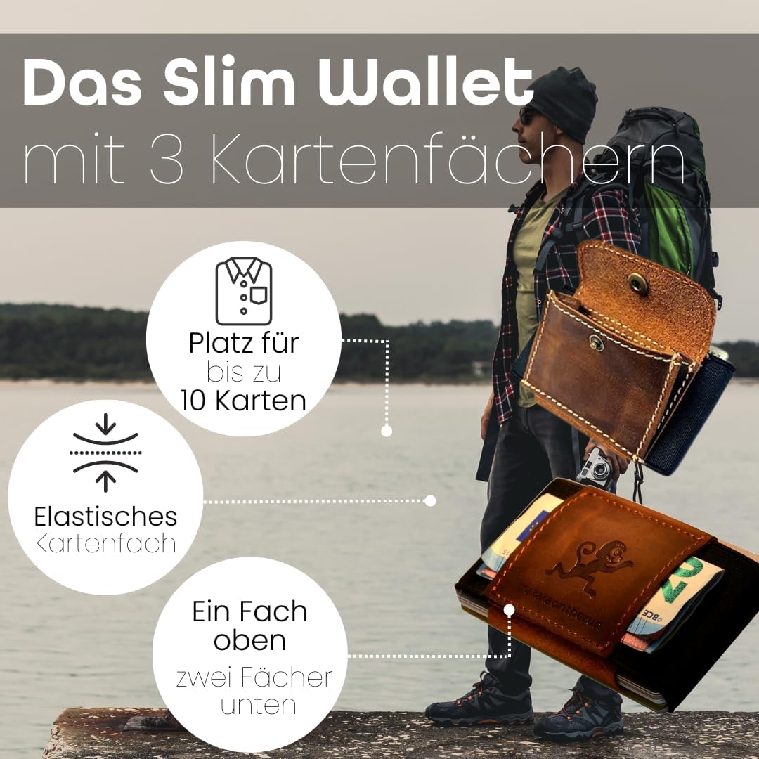 MakakaOnTheRun Slim Wallet Kartenetui Herren mit Münzfach, Kreditkartenetui für Herren - Geldbörsen,