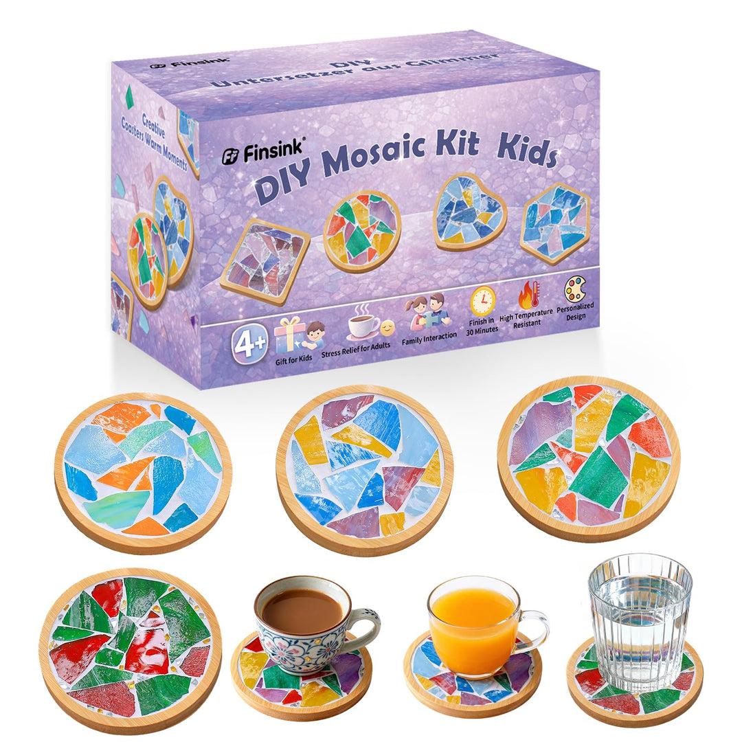 Mosaik Bastelset Kinder,4 Stück Mosaiksteine Zum Basteln und Holz Untersetzer, Mosaik Bastelset DIY