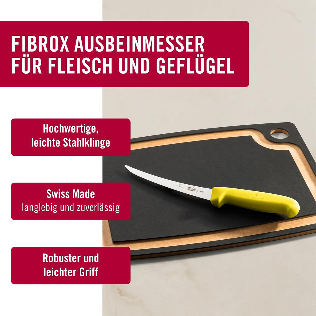 Victorinox Fibrox Ausbeinmesser, Scharfes Küchenmesser für Fleisch und Fisch, 15 cm, Gebogene Klinge