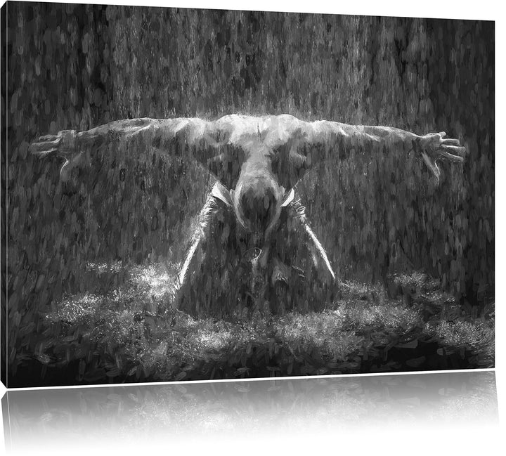 Pixxprint Bodybuilder im Regen Kunst als Leinwandbild/Grösse: 100x70 cm/Wandbild/Kunstdruck/fertig b