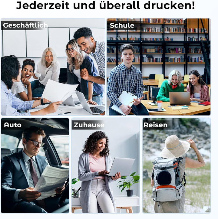 Mobiler Drucker A4 für Unterwegs, Tragbarer Drucker Thermodrucker A4 Wireless Bluetooth Inkless Hand