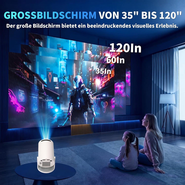 Mini Beamer Unterstützt 4K 1080P 2026 Neuer Tragbarer Projektor mit 5G WiFi 6 und BT 5.4 Beamer Klei