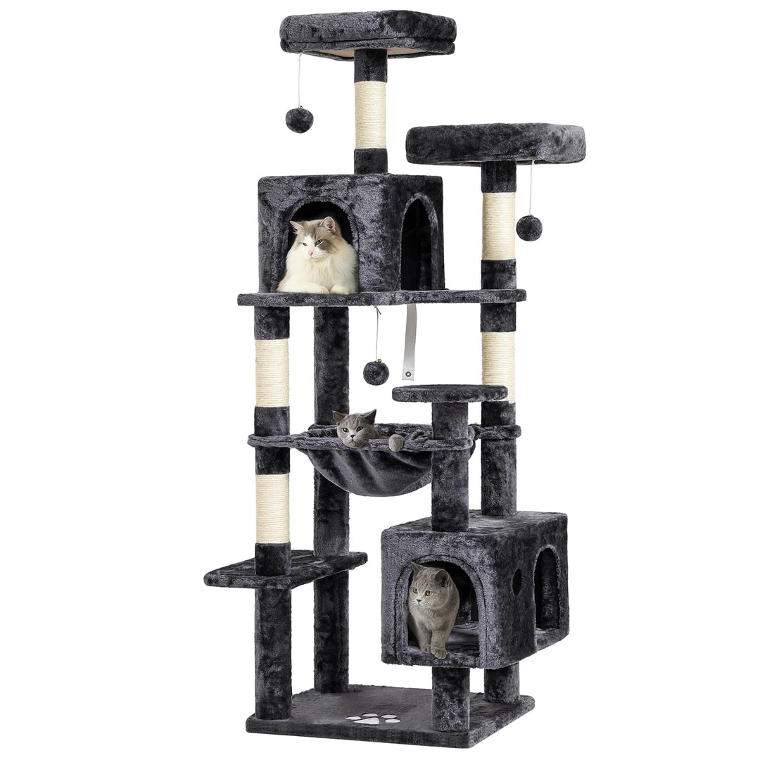 MSmask Kratzbaum gross, L Katzenbaum Stabil, Katzenkratzbaum mit 2 Plattformen, 2 Katzenhöhlen, Häng