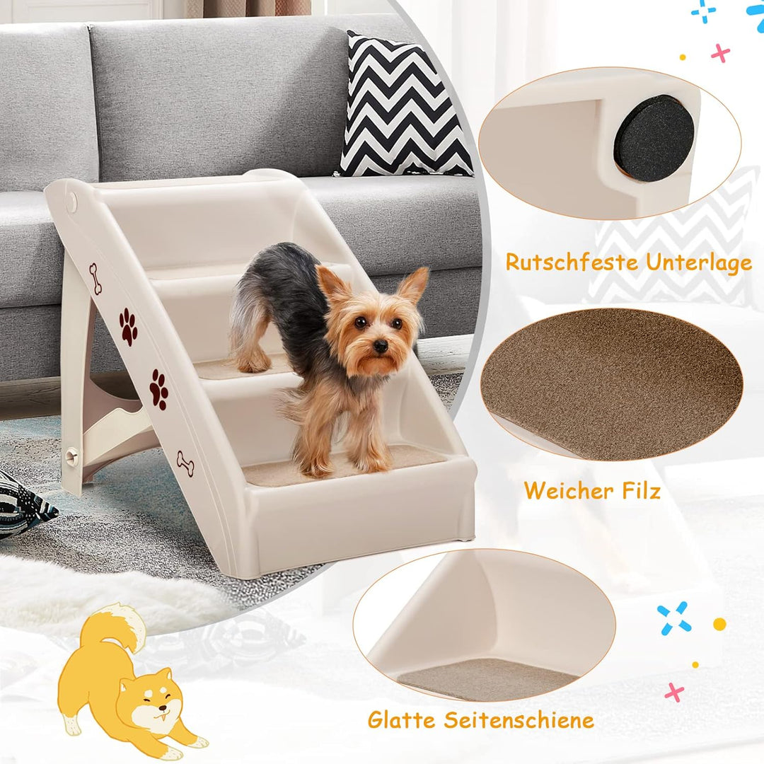 GOPLUS Hundetreppe mit 4 Stufen, Tragbare Tiertreppe aus Kunststoff, Klappbare Treppe für Haustiere,